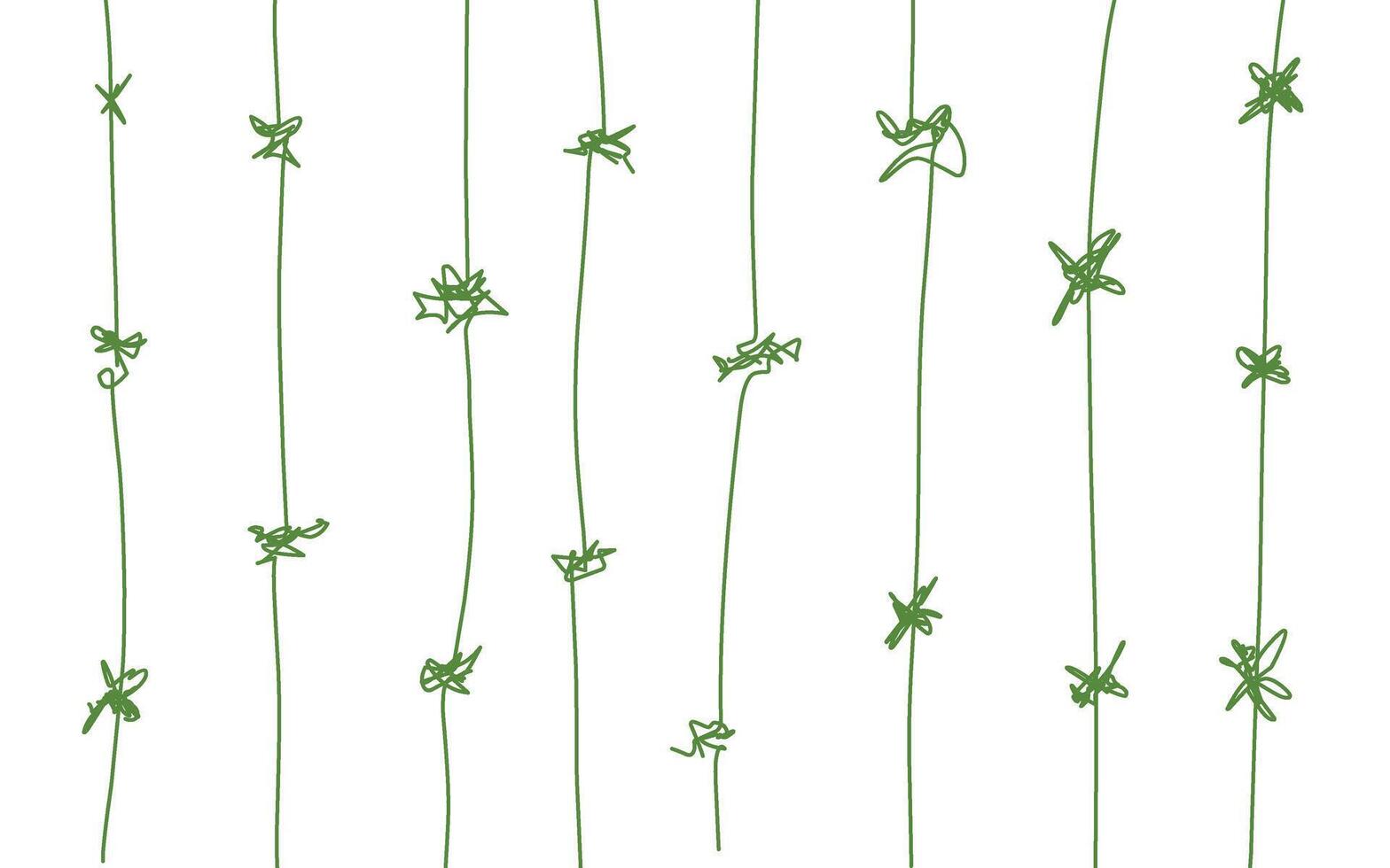 A green barbed wire pattern with a few small green leaves vector