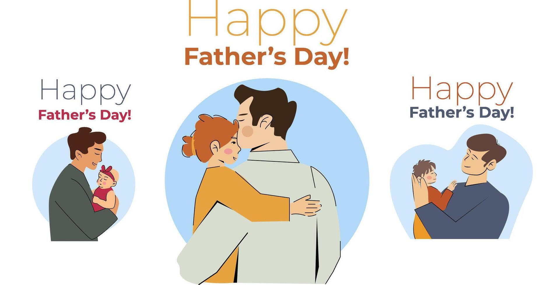 set of vertical banners with father and baby in arms and father and daughter. happy father's day vector