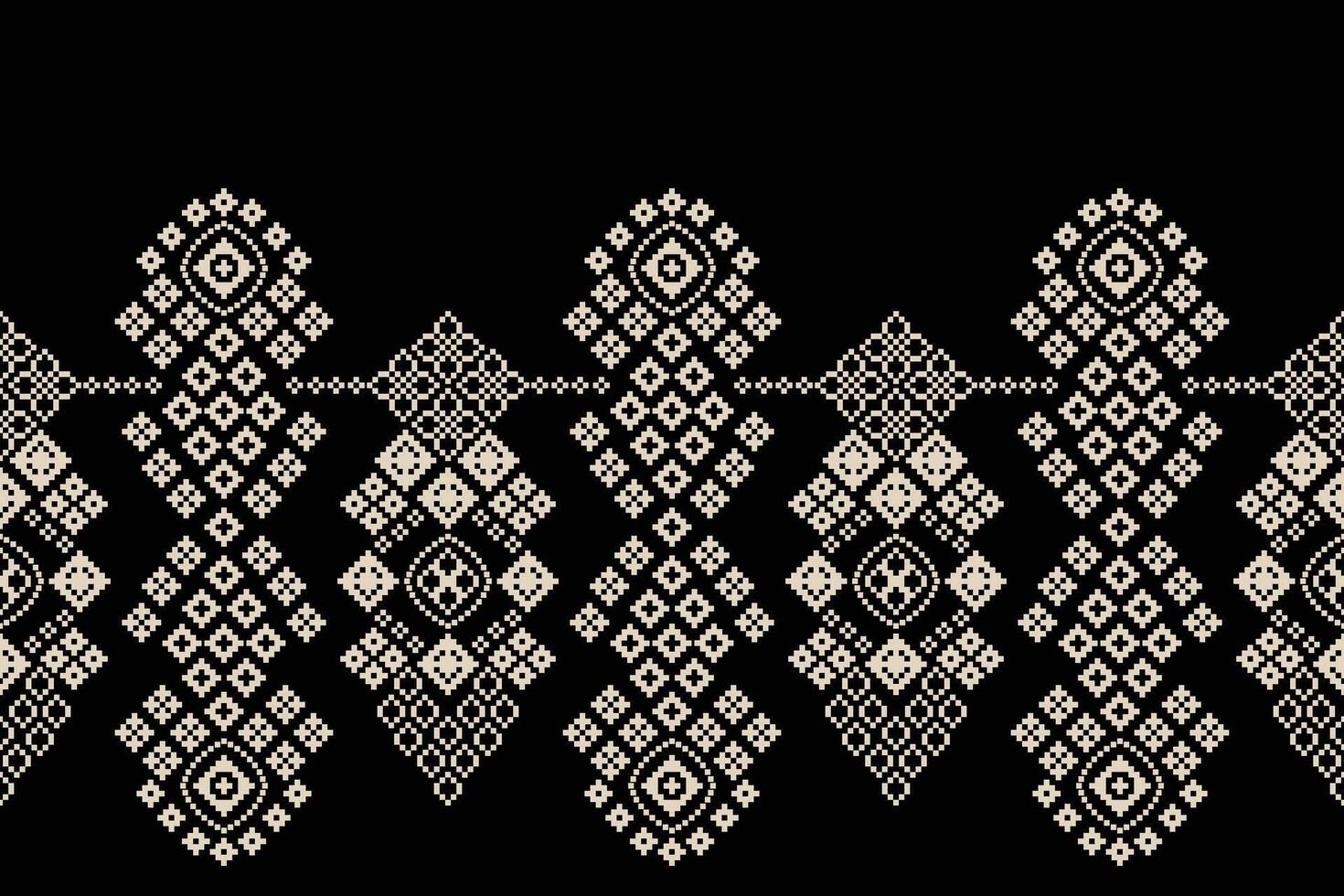 Pixel art ethnic design black background ethnic pattern fabric motif. vector