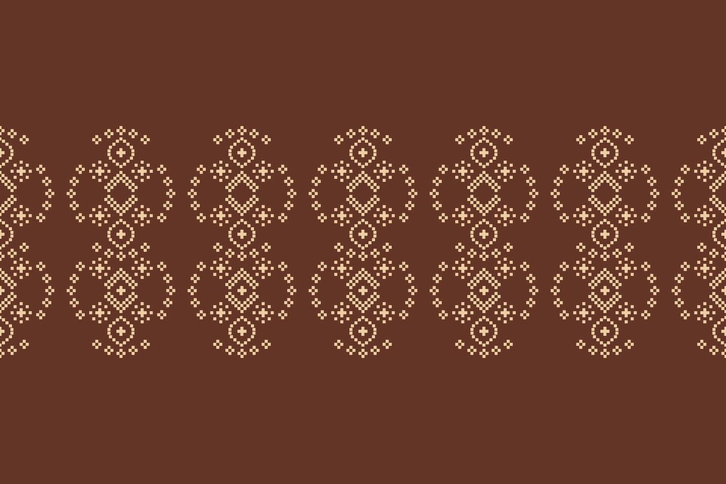 Cross stitch fabric motif brown color background decoration art. vector