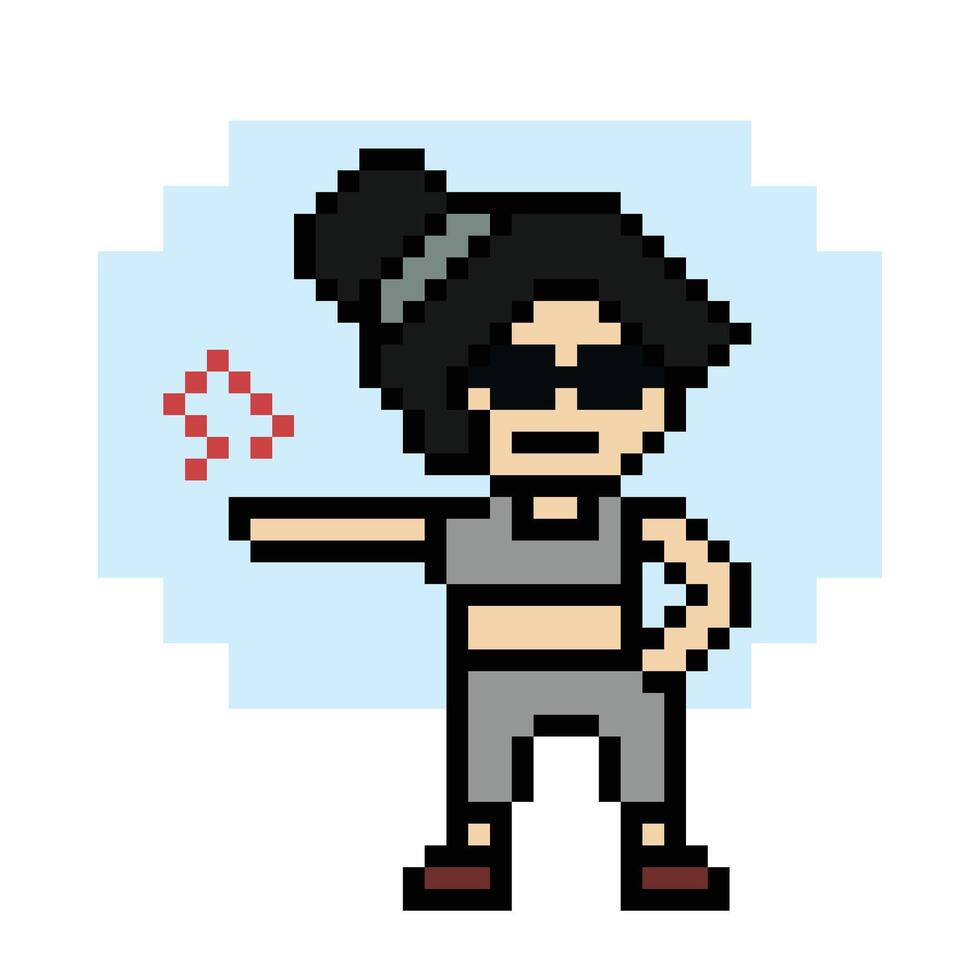 Cartoon pixel lady woman female or girl exercise music dance listen character. vector