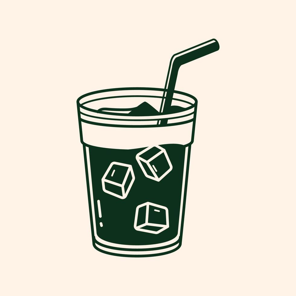 A refreshing iced drink with a straw, hand drawn style vector