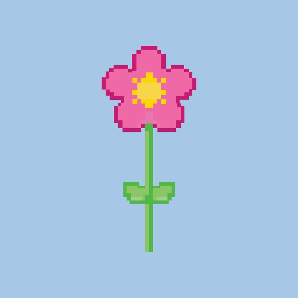 A simple pixel flower with blue pastel background vector