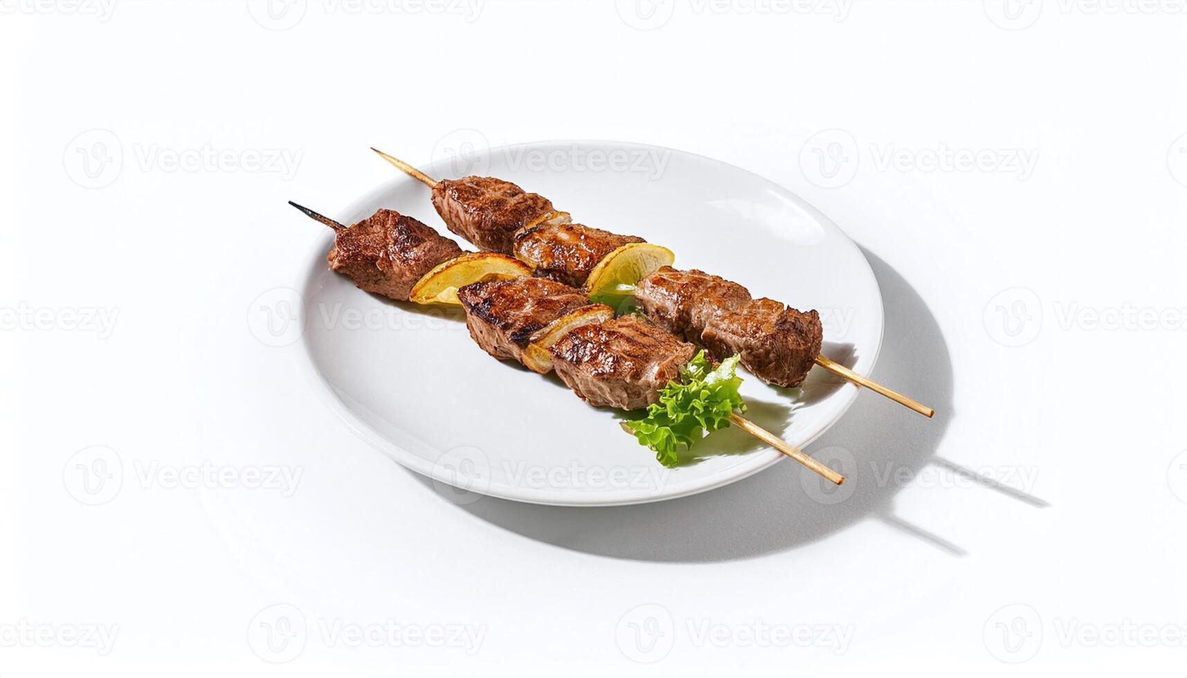 Grilled Beef on a Plate with White Background photo