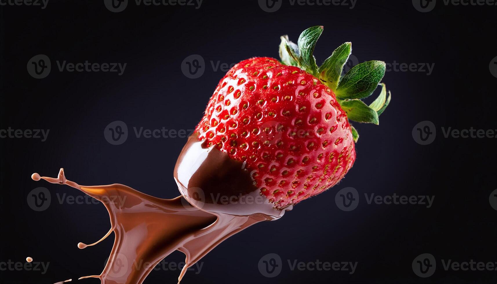 Luscious Strawberry with a Decadent Chocolate Drizzle in the Dark photo