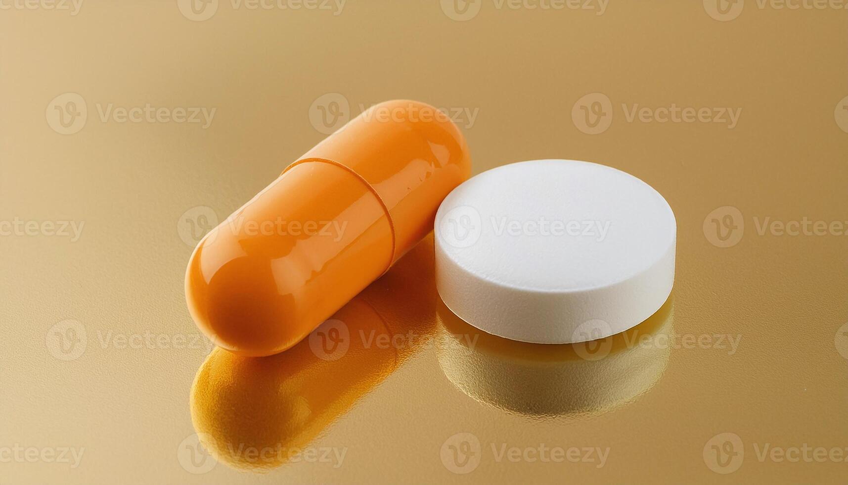 Orange and White Pills on Perfect Golden Background photo