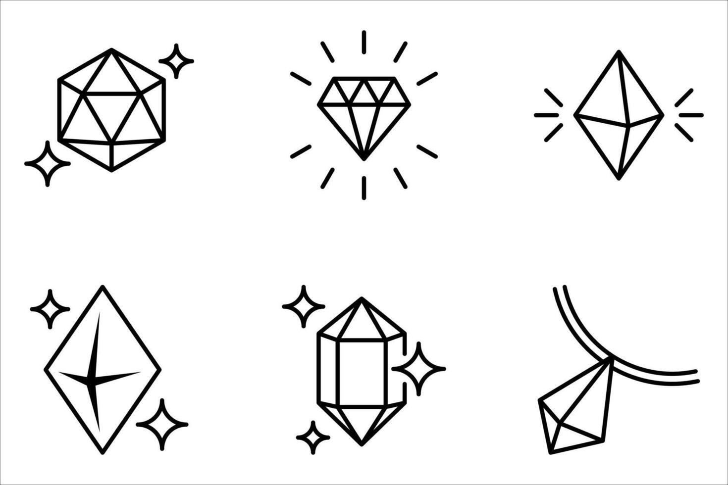diamond icon set on white background, vector