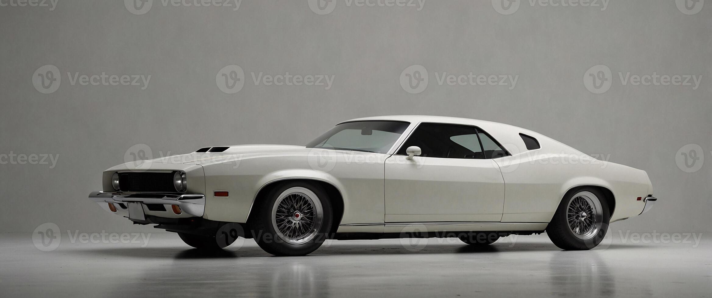 classic car facing the camera, minimalist, deadpan, banal, cool, clinical, urban, iconic, conceptual, subversive, sparse, restrained, symbol photo