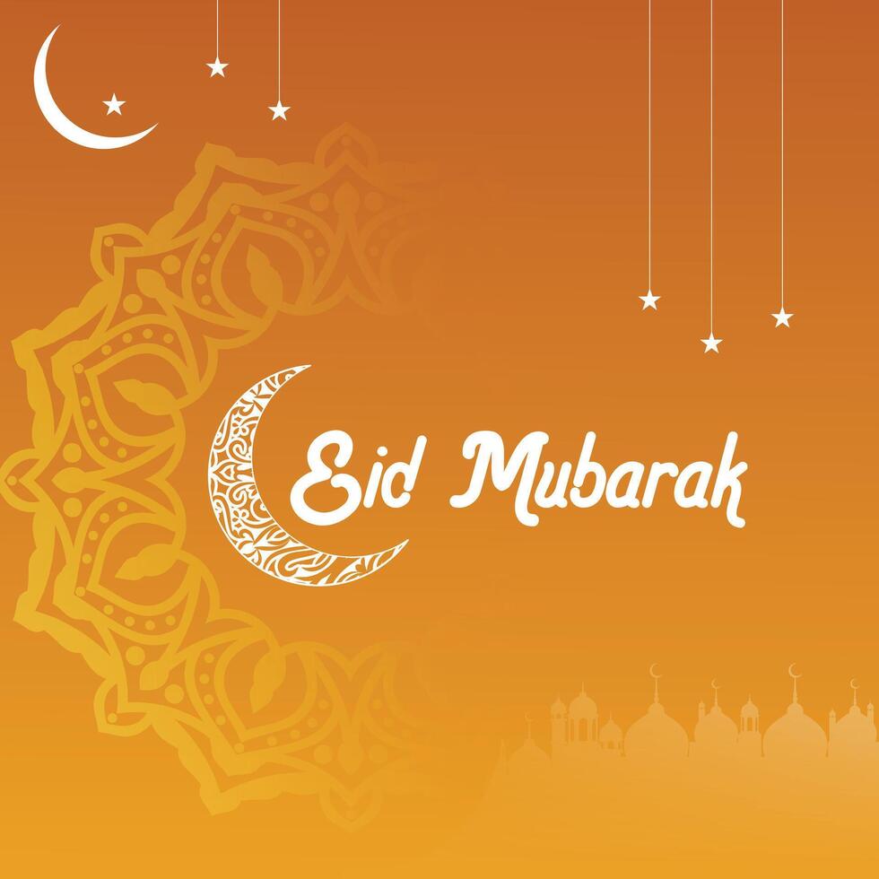 Moon and Mosque Eid mubarak greeting card with background design. Islamic arabic background. vector