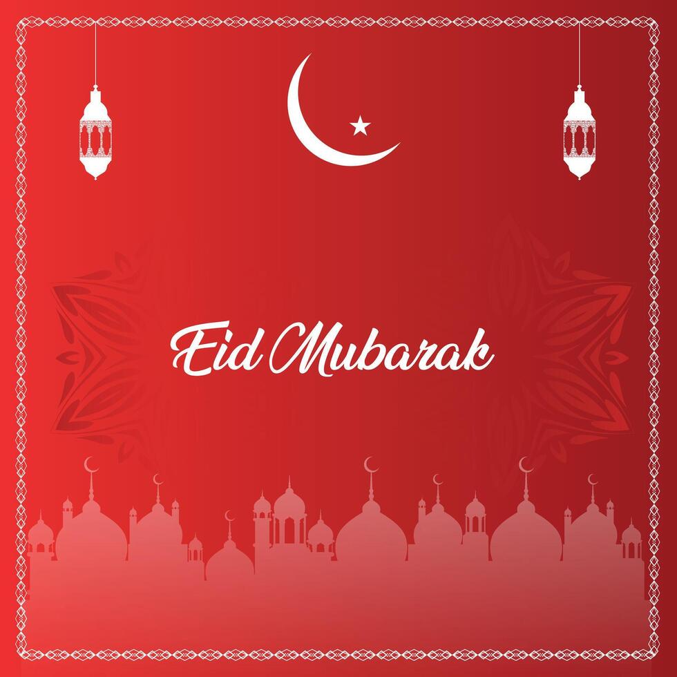 Happy Eid mubarak banner illustration red color with empty space background design vector