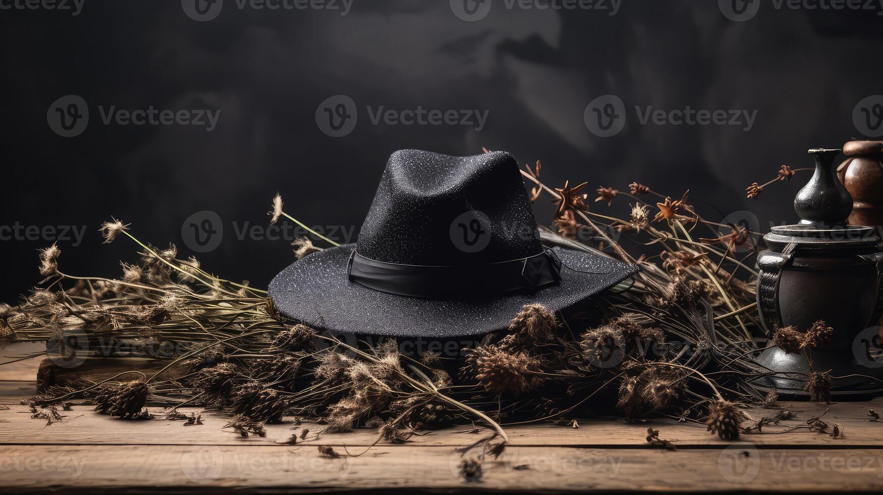 silver black witch hat photo