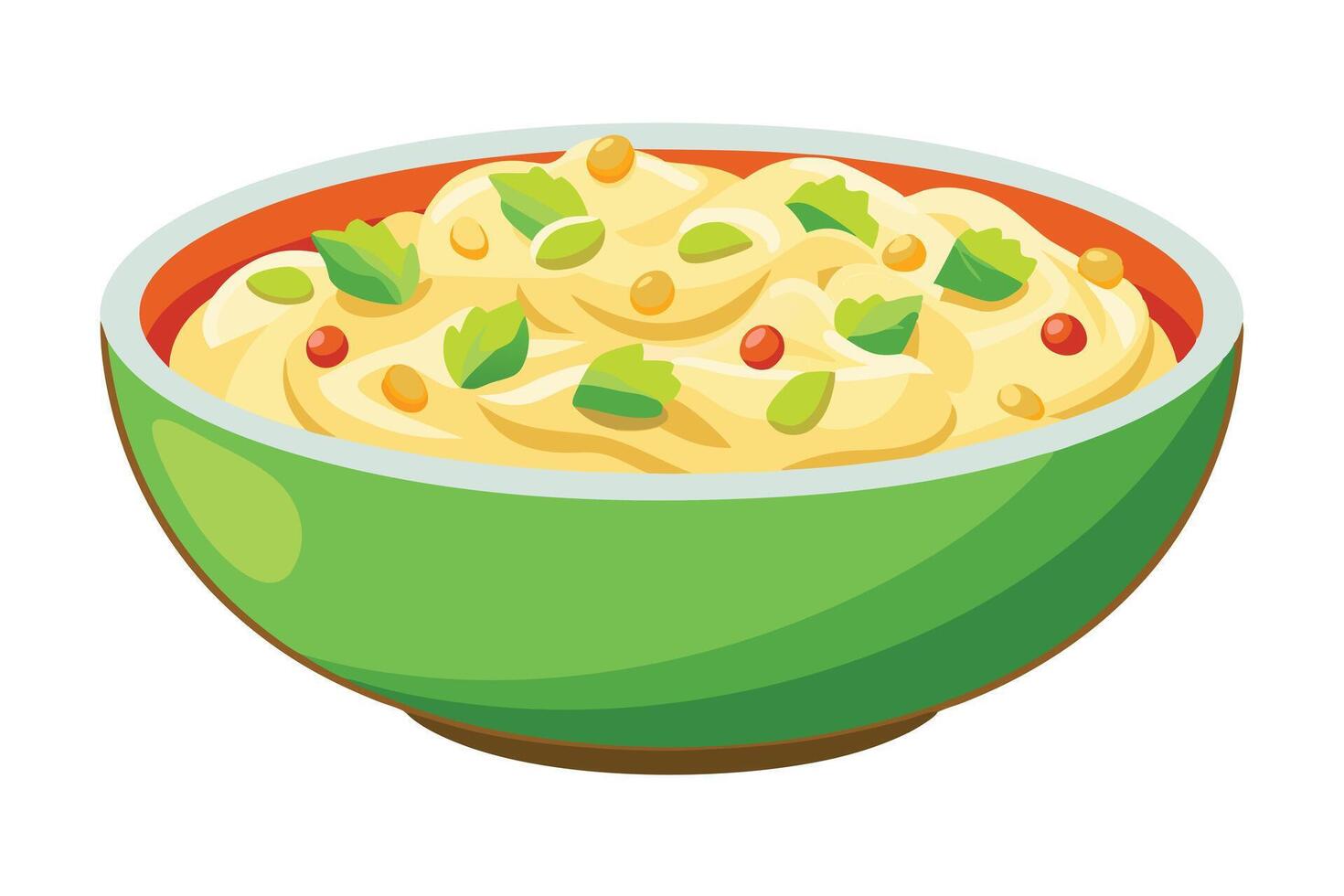 Creamy Dish with Peas and Corn in a Green Bowl vector