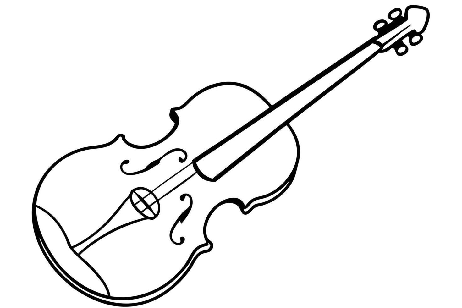 Black and white outline drawing of a violin. vector