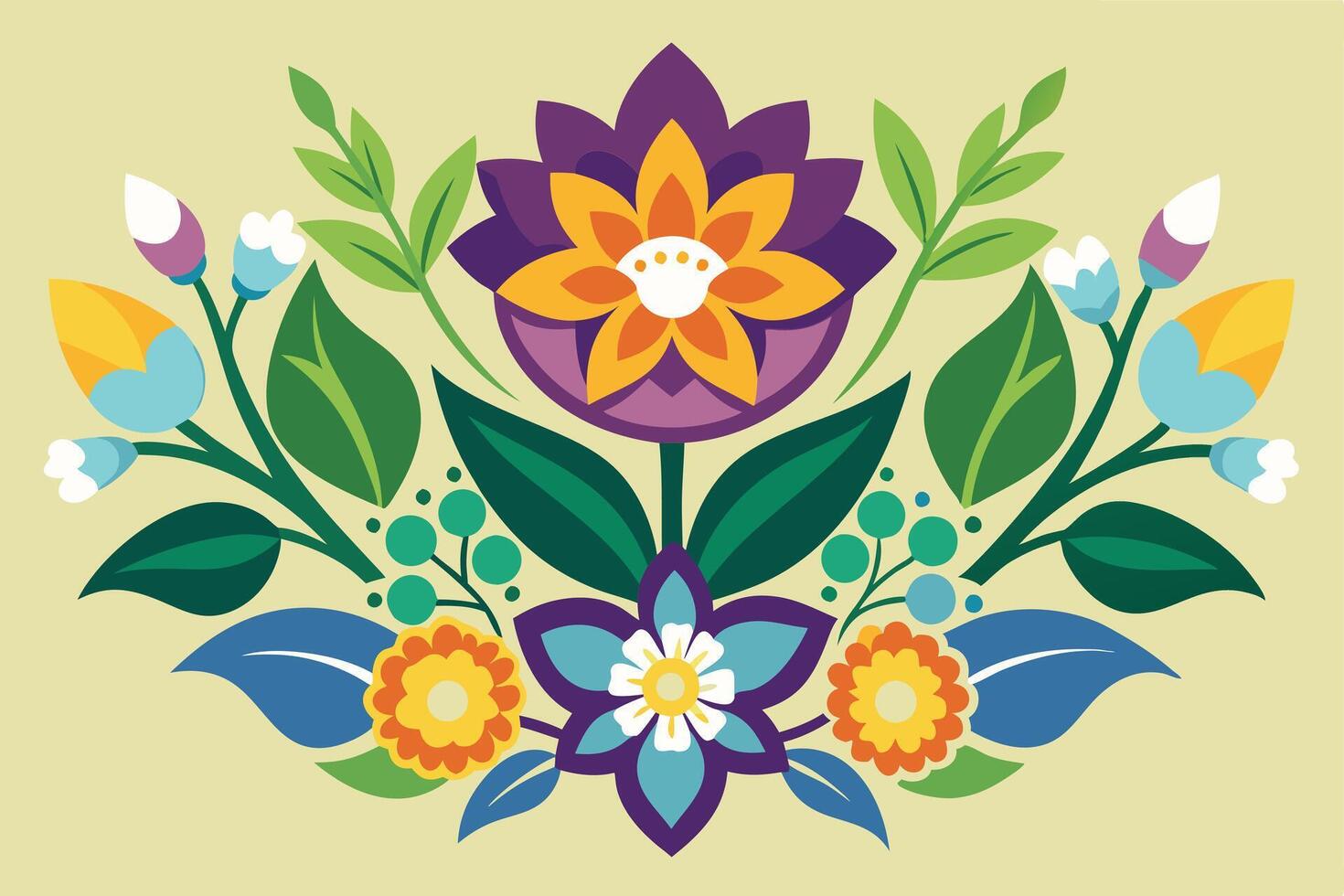 Vibrant floral bouquet design in a decorative style. vector