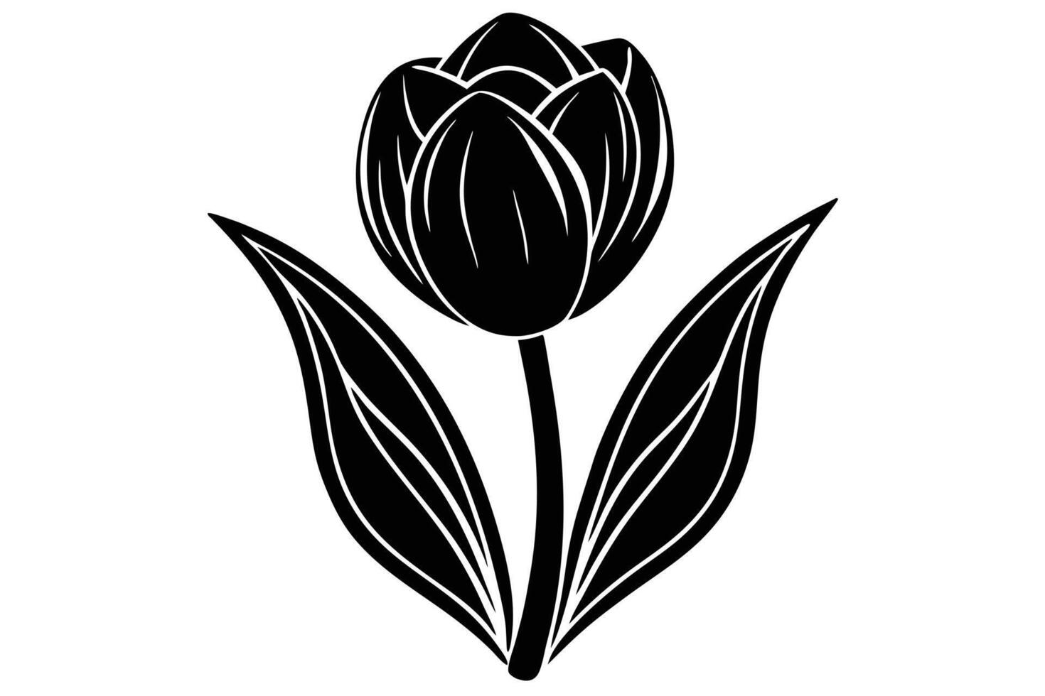 A Elegant black and white silhouette of a tulip. vector