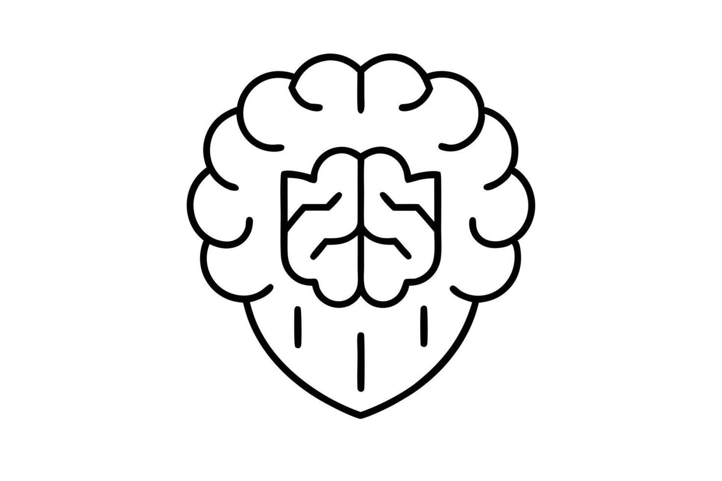 Simple line art illustration of a brain within a heart shape. vector