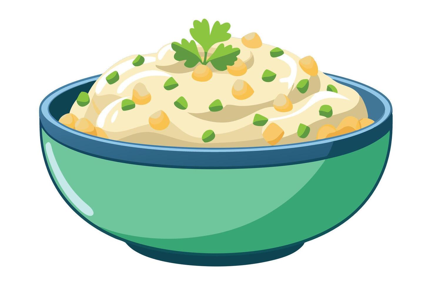 Delicious Creamy Dish with Peas and Corn in a Green Bowl vector
