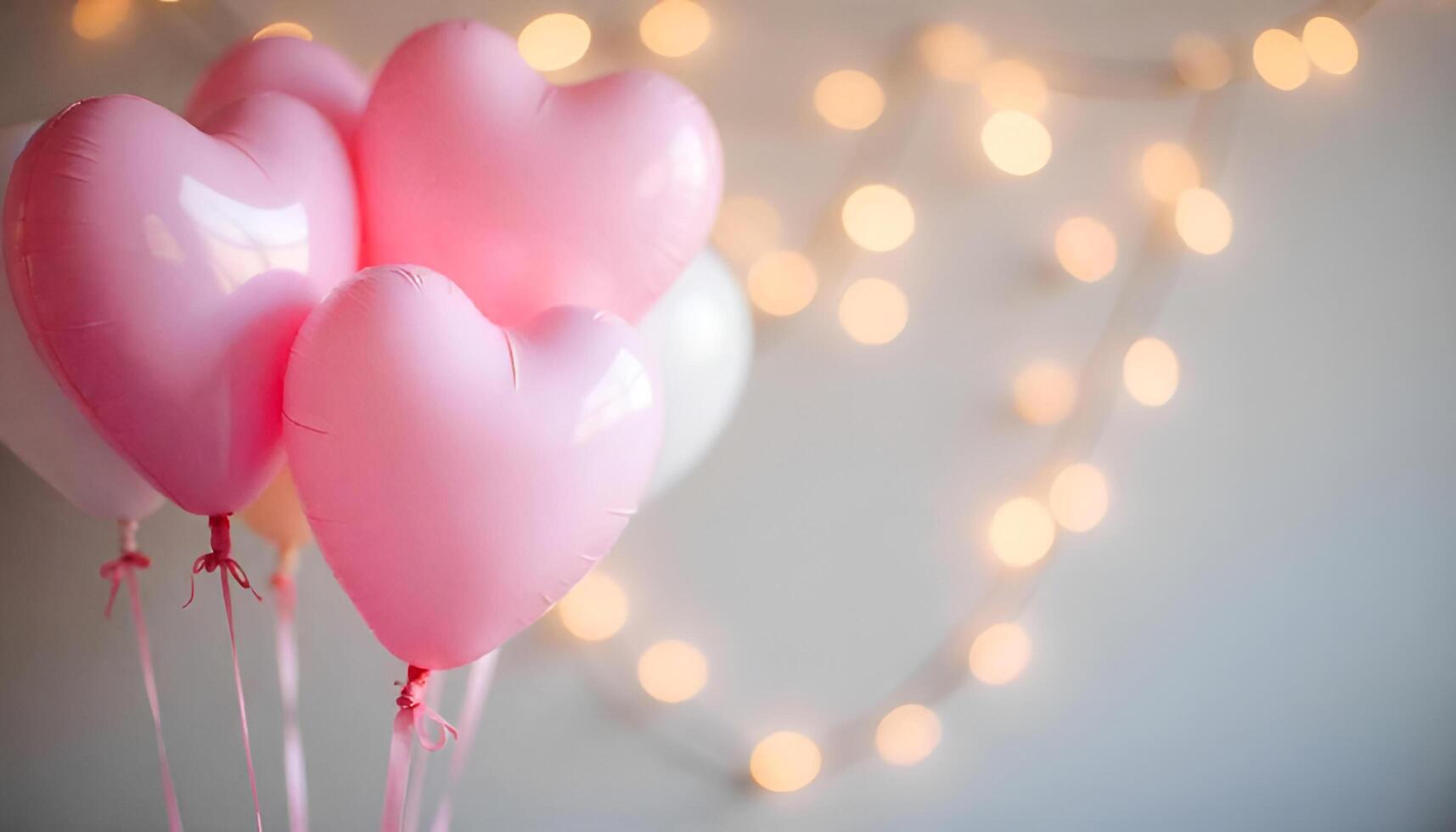 pink heart shaped balloons on a table with a light background photo