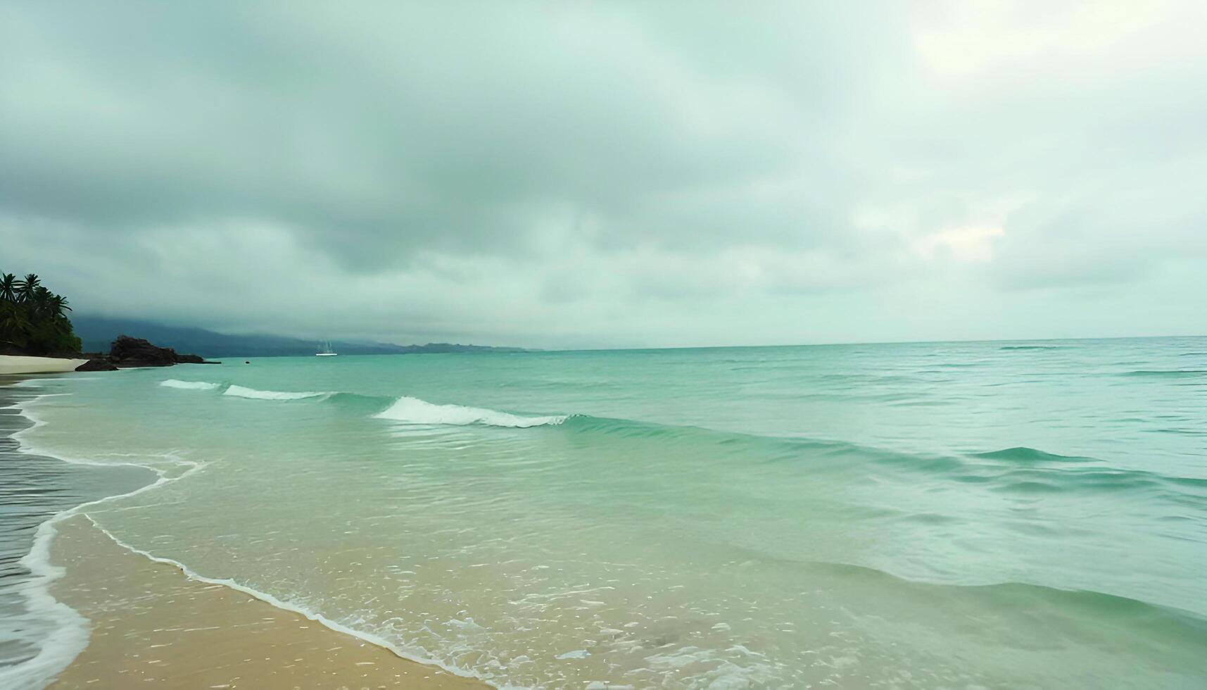 a beach with waves and a cloudy sky photo