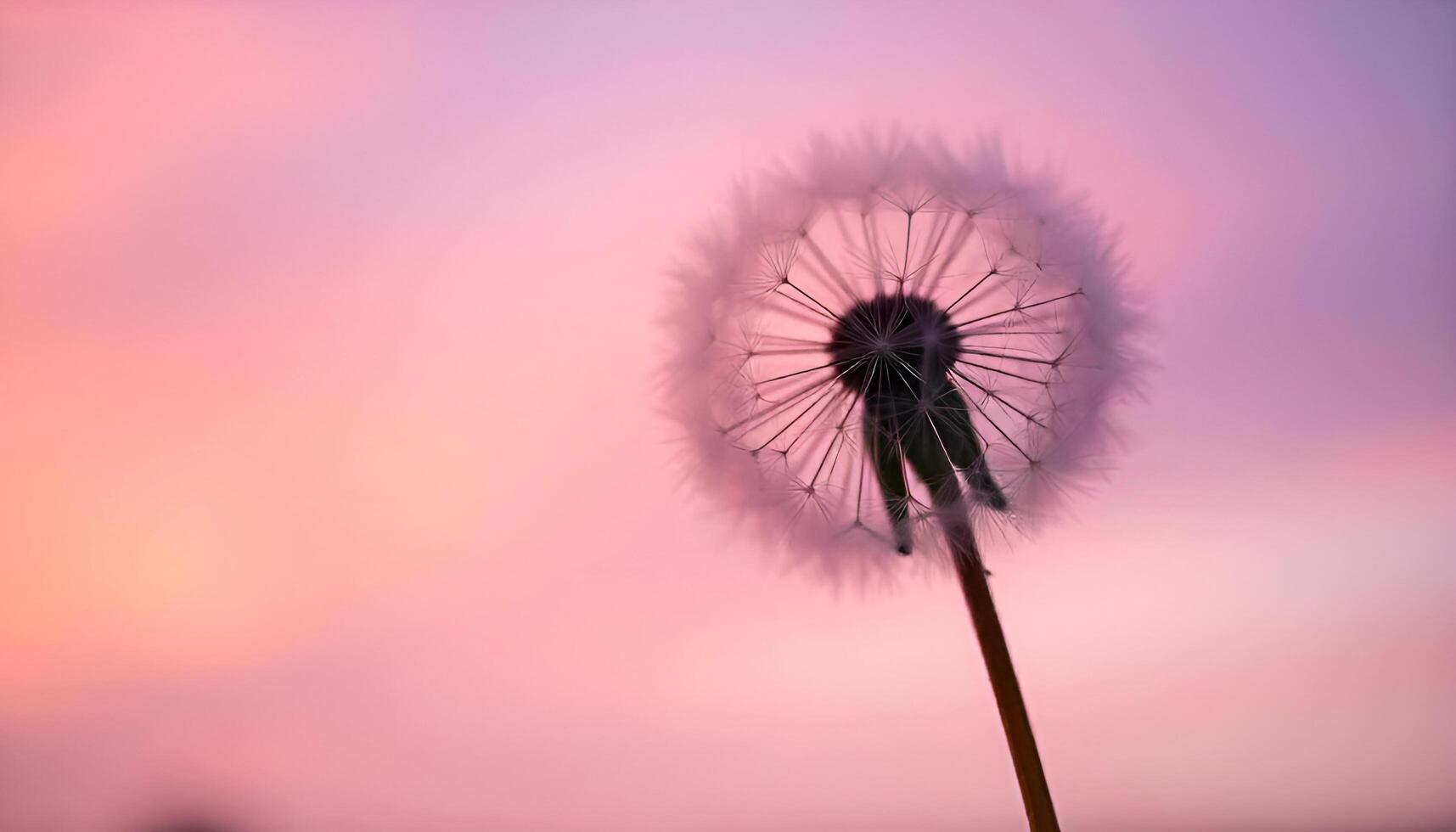 dandelion with pink and purple sky background photo