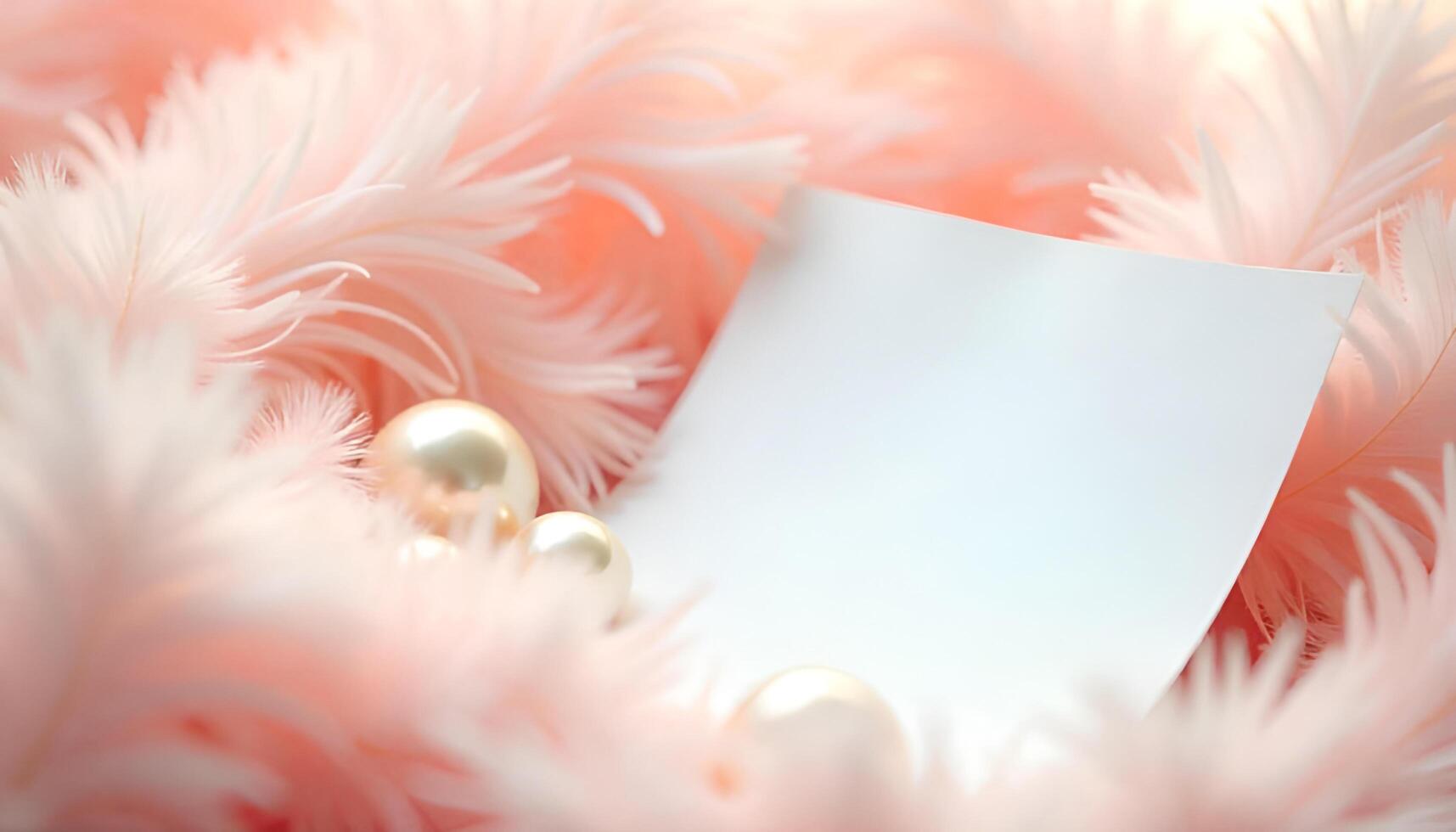 a blank piece of paper is surrounded by pink feathers photo