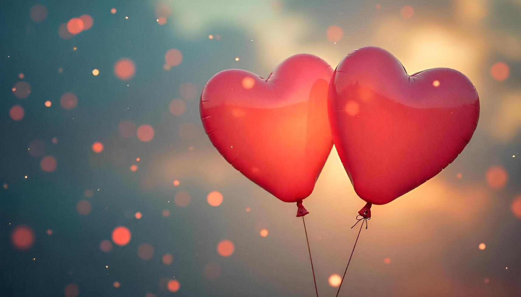 two red heart shaped balloons floating in the air photo