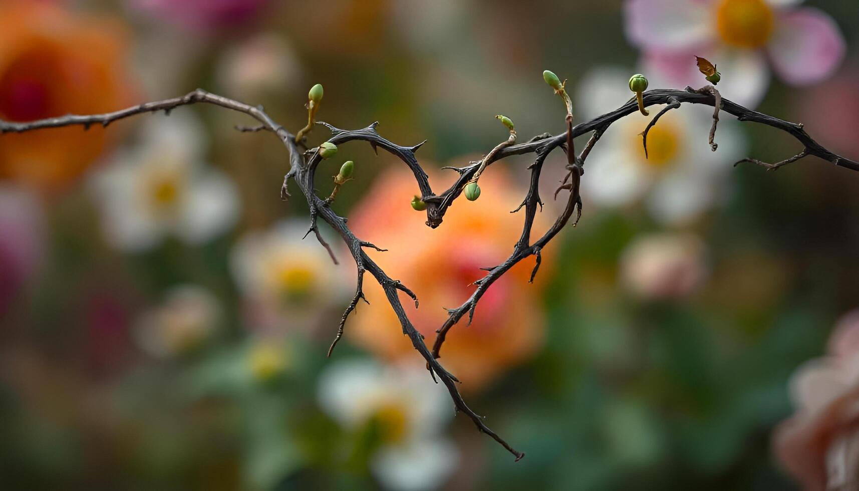 a branch with flowers in the background photo