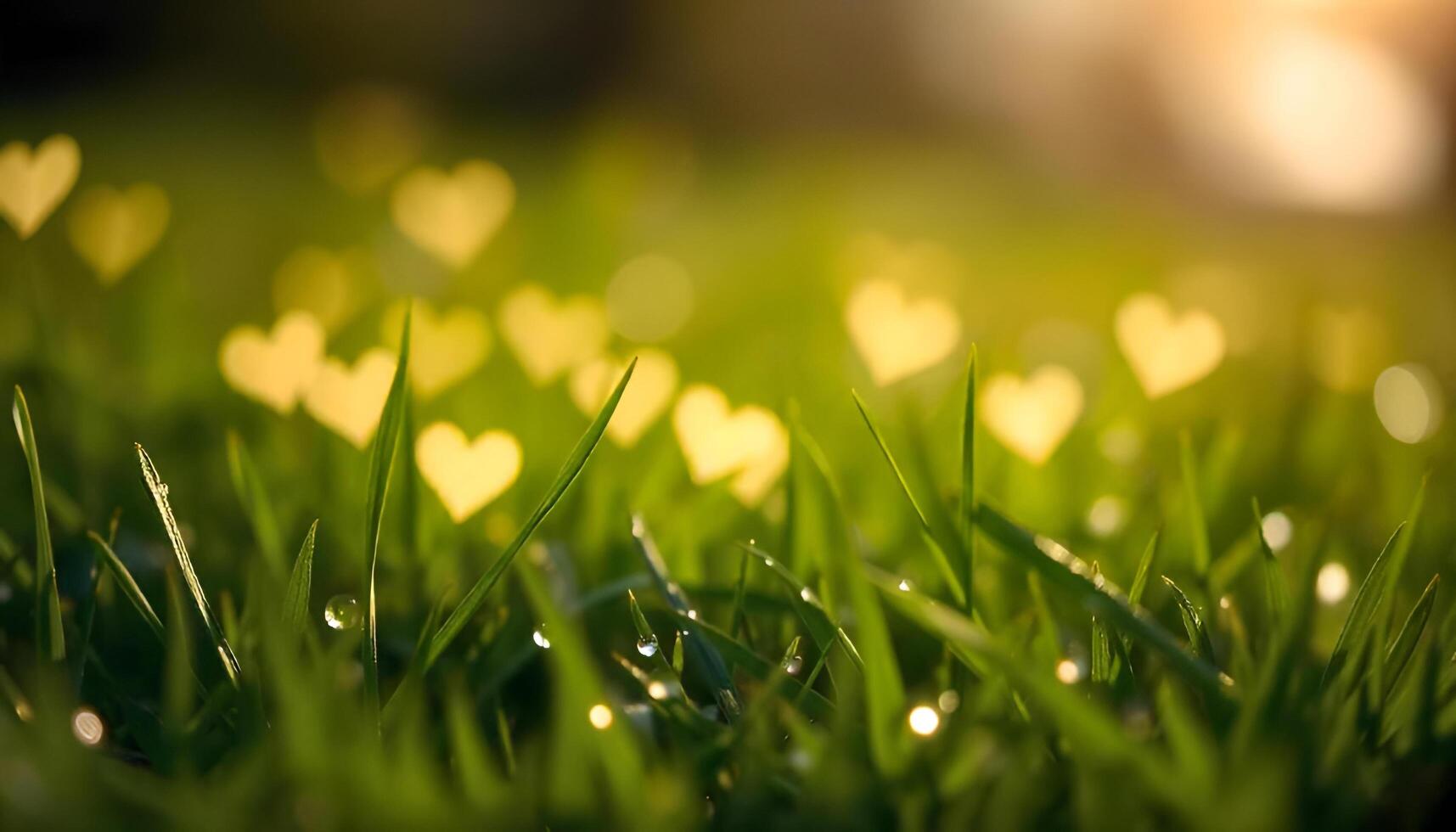 a field of grass with yellow hearts in the background photo