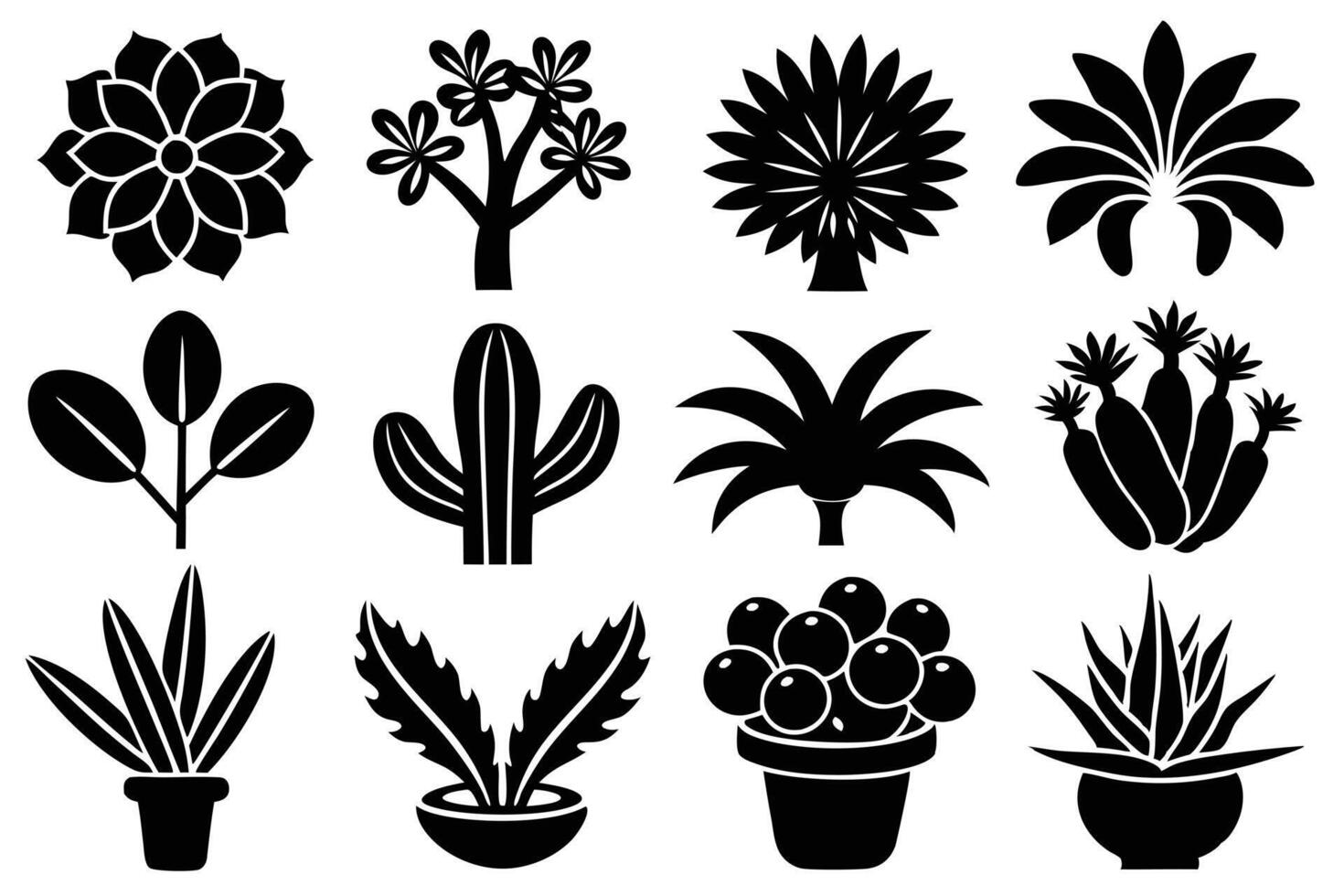 Set of Black Silhouettes of Houseplants vector