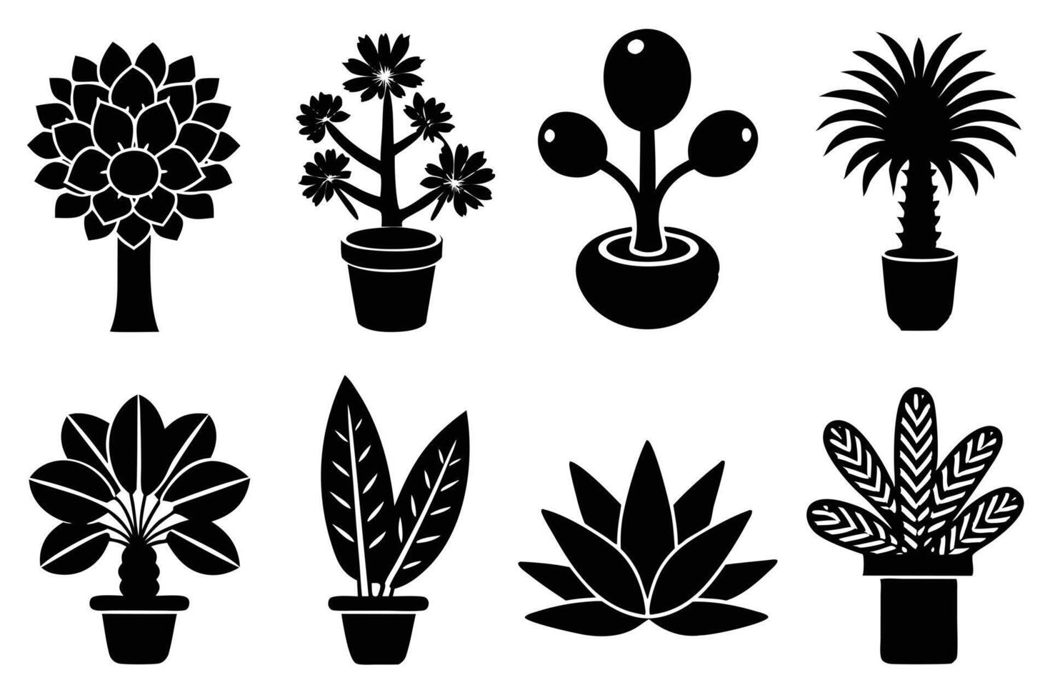 Illustration Set of Black Silhouettes of Houseplants vector