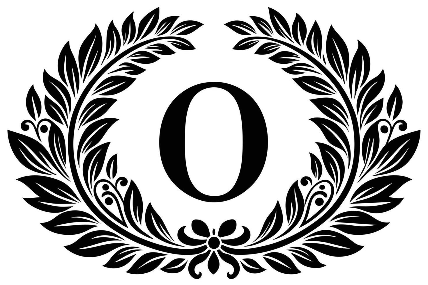 Elegant Black and White Monogram O with Laurel Wreath Design vector