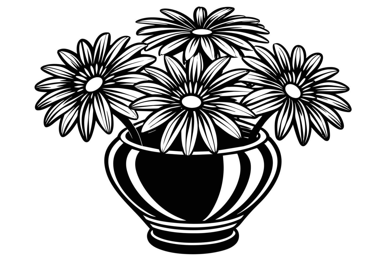 Elegant black and white floral vase drawing vector