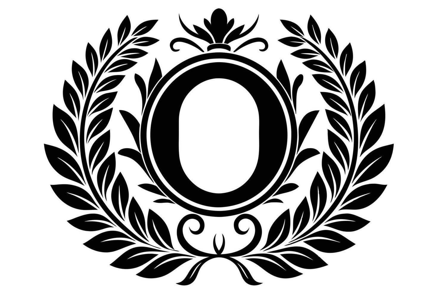Black and White Monogram O with Laurel Wreath Design vector
