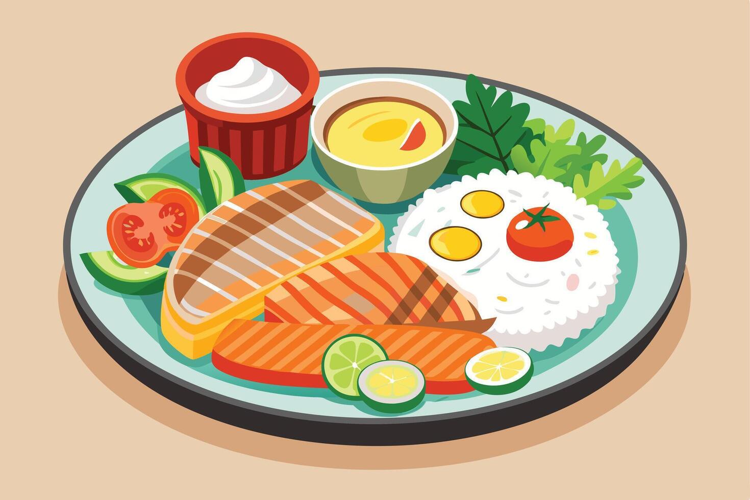 Illustration of a Healthy Grilled Fish Dinner Plate vector