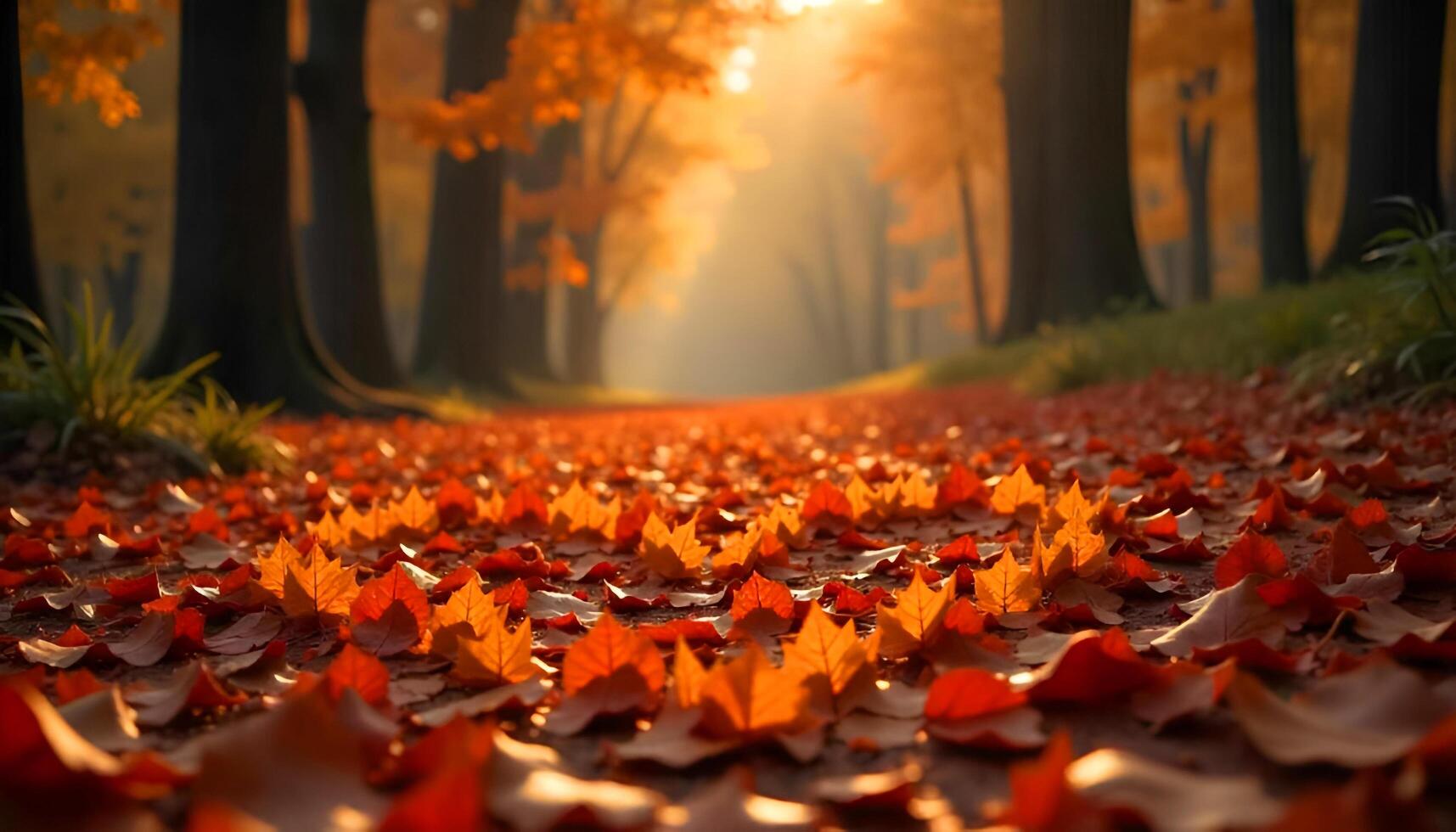 autumn leaves on the ground in a forest photo