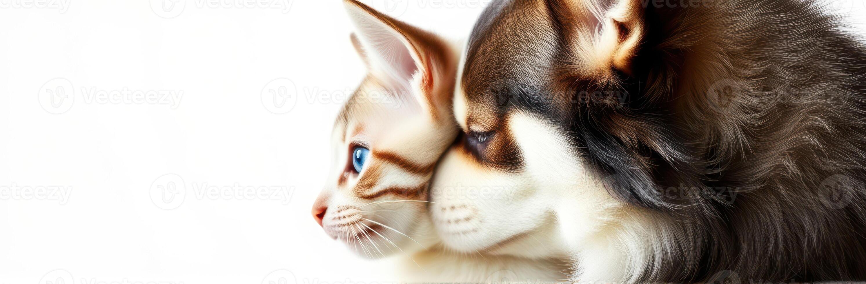 Cats and dogs share a moment of friendship and connection in a light-filled setting photo
