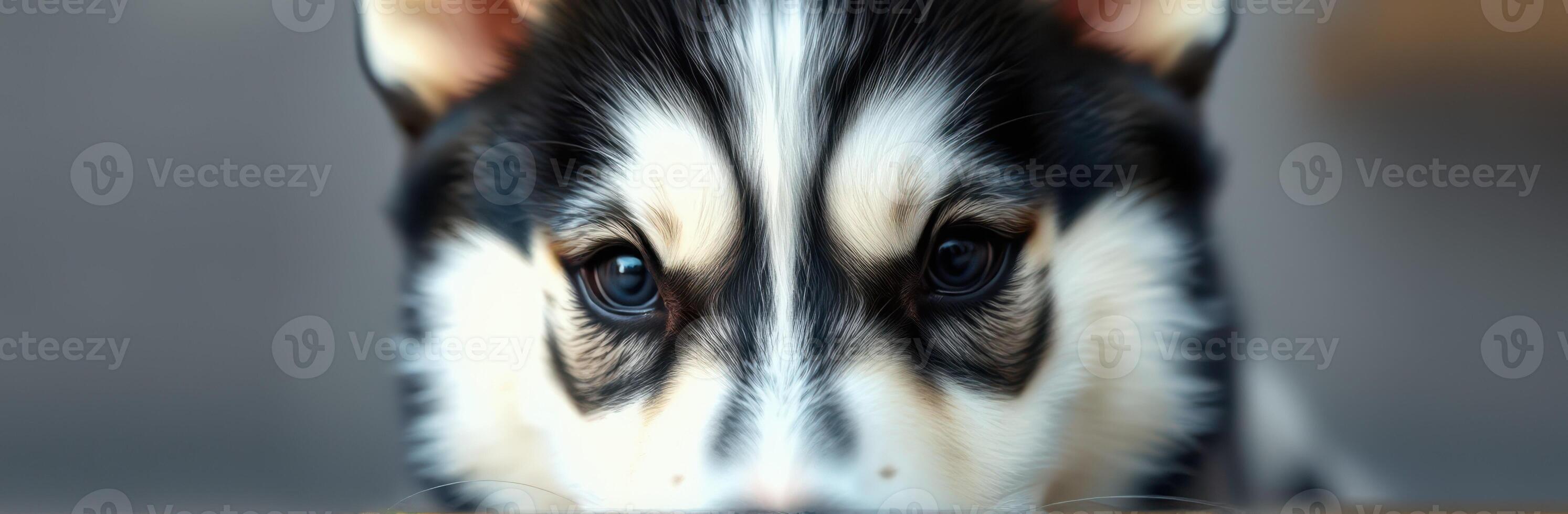 Close-up of a curious puppy exploring its surroundings in a cozy indoor environment photo