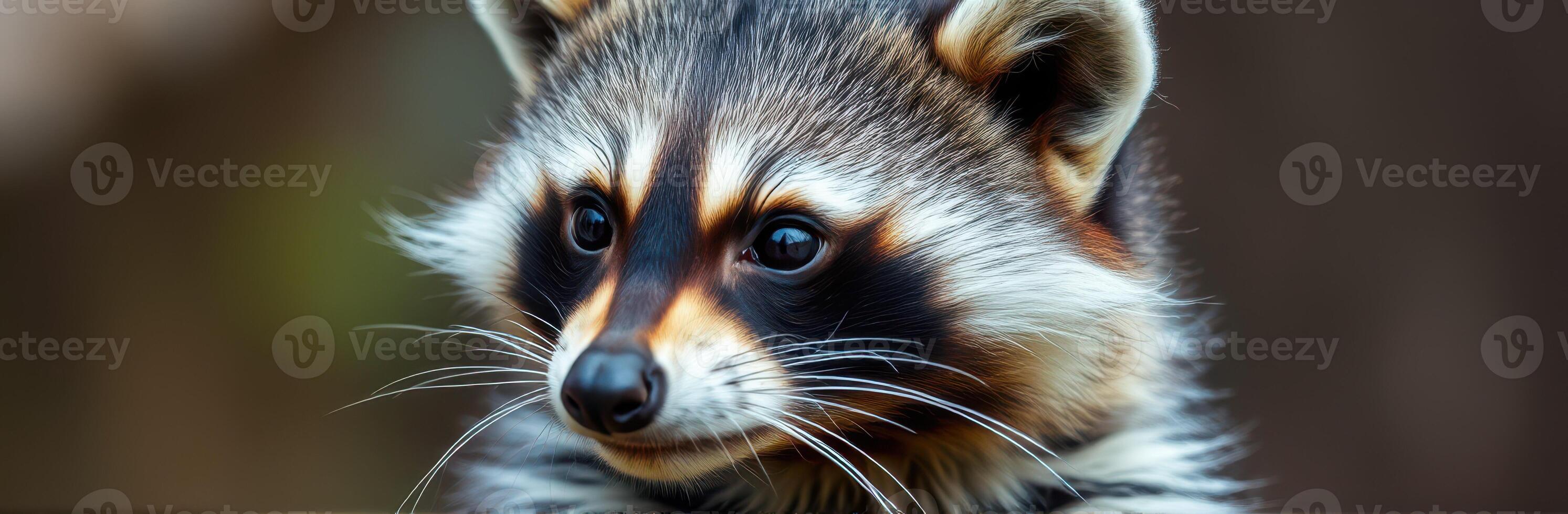Cute raccoon with striking facial features captured in a natural setting photo