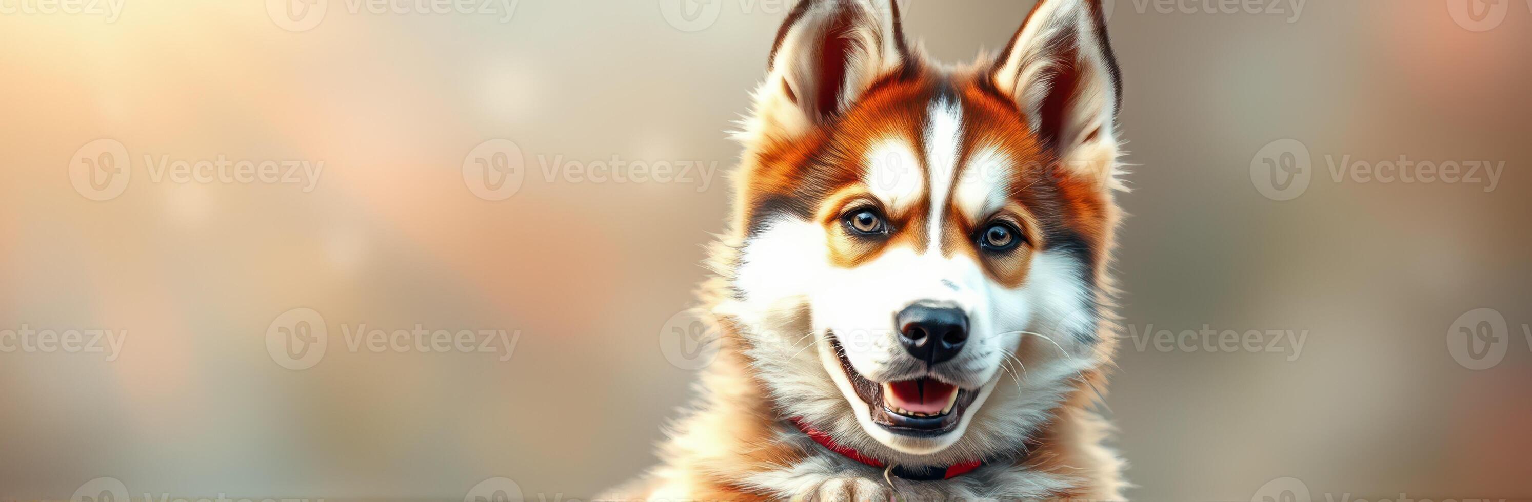 Happy dog with bright fur looking directly at the camera in a calm outdoor setting during golden hour photo