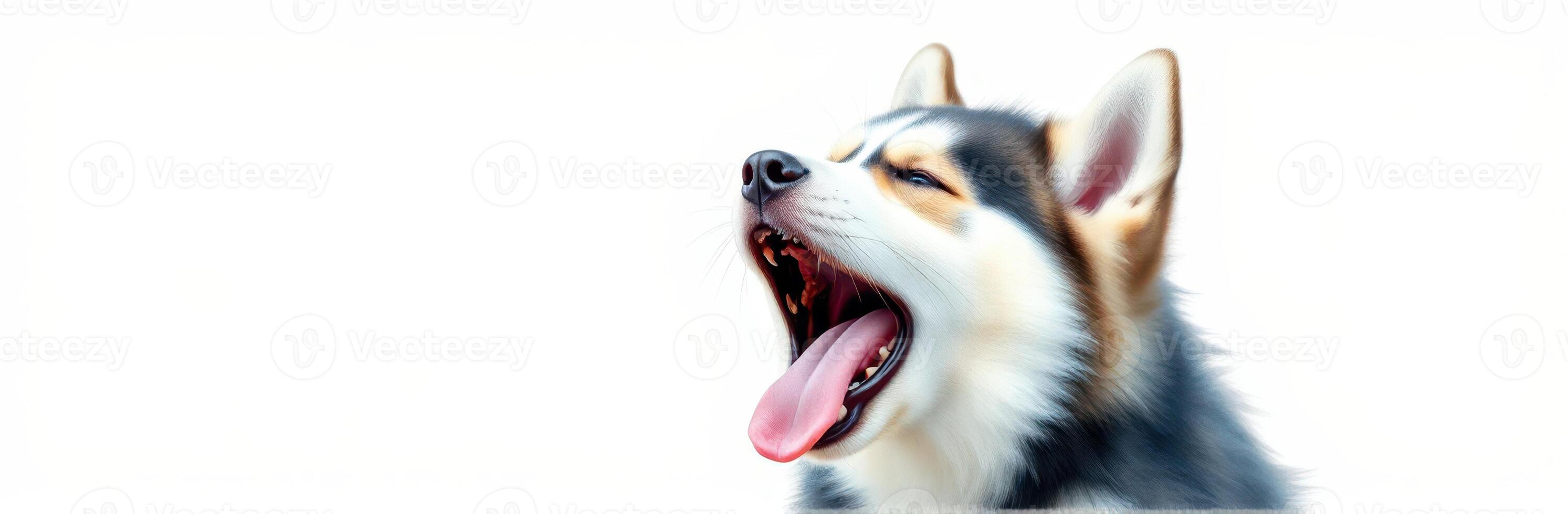 Happy dog yawning with tongue out in bright setting showcasing its playful nature and playful spirit photo