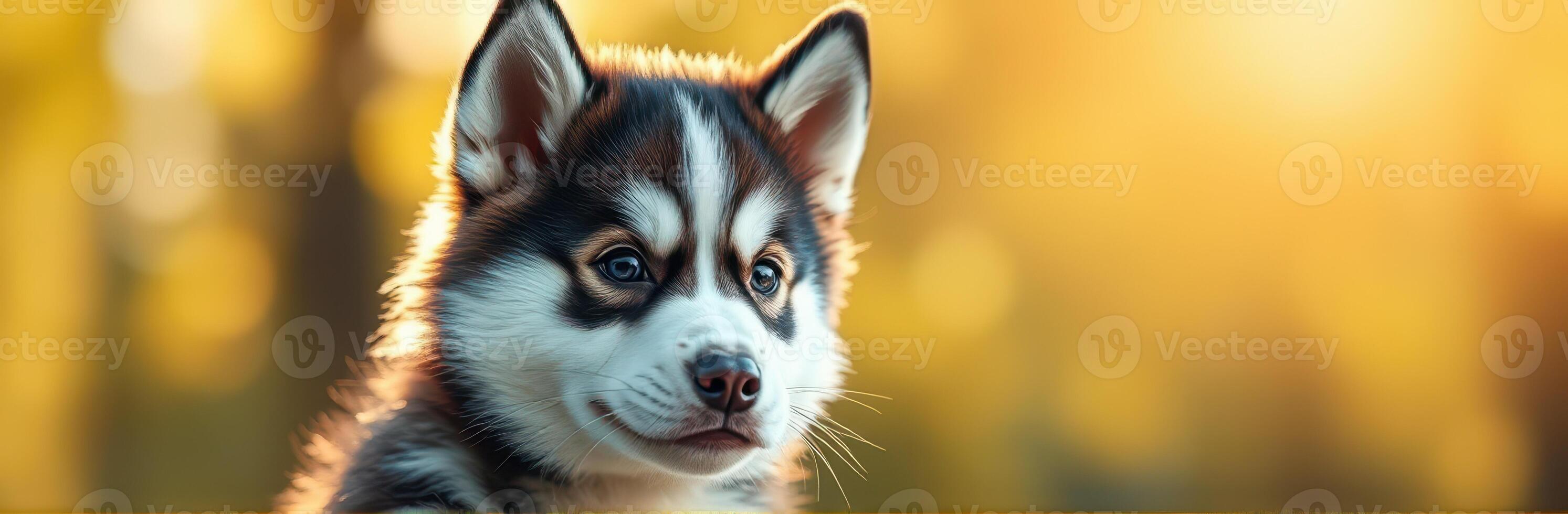 Cute Fluffy Puppy Portrait with Beautiful Fur and Adorable Expression in Nature Background photo