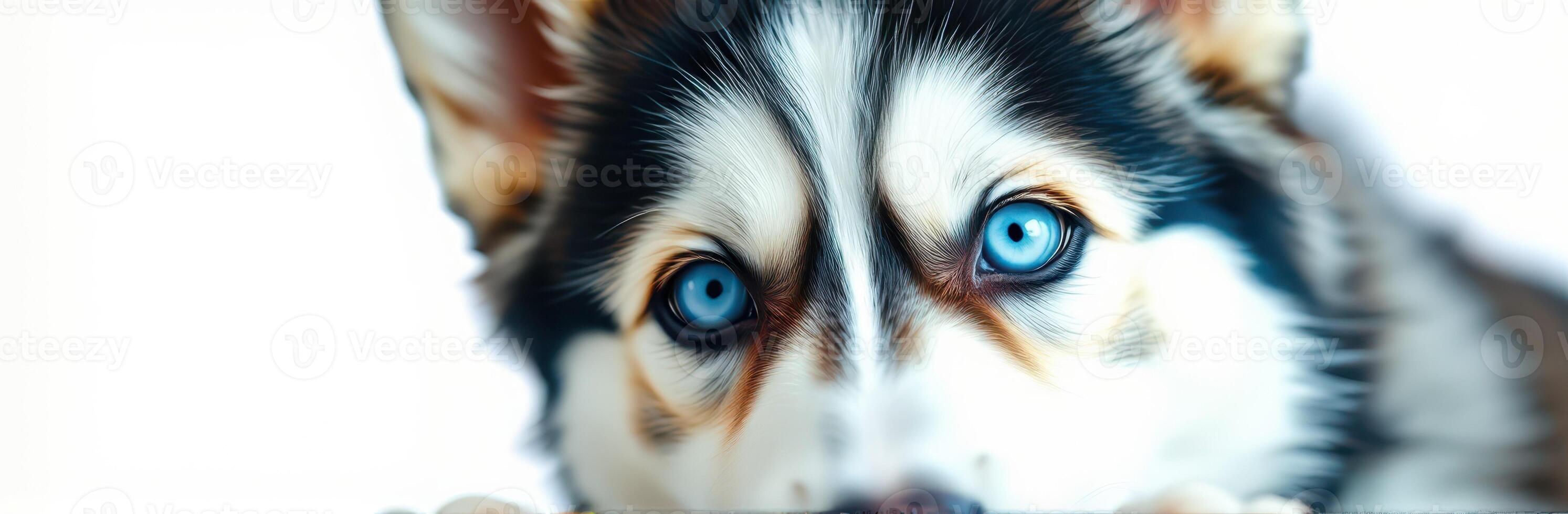 Adorable Close-Up Portrait of a Cute Siberian Husky Puppy with Blue Eyes and Fluffy Fur photo