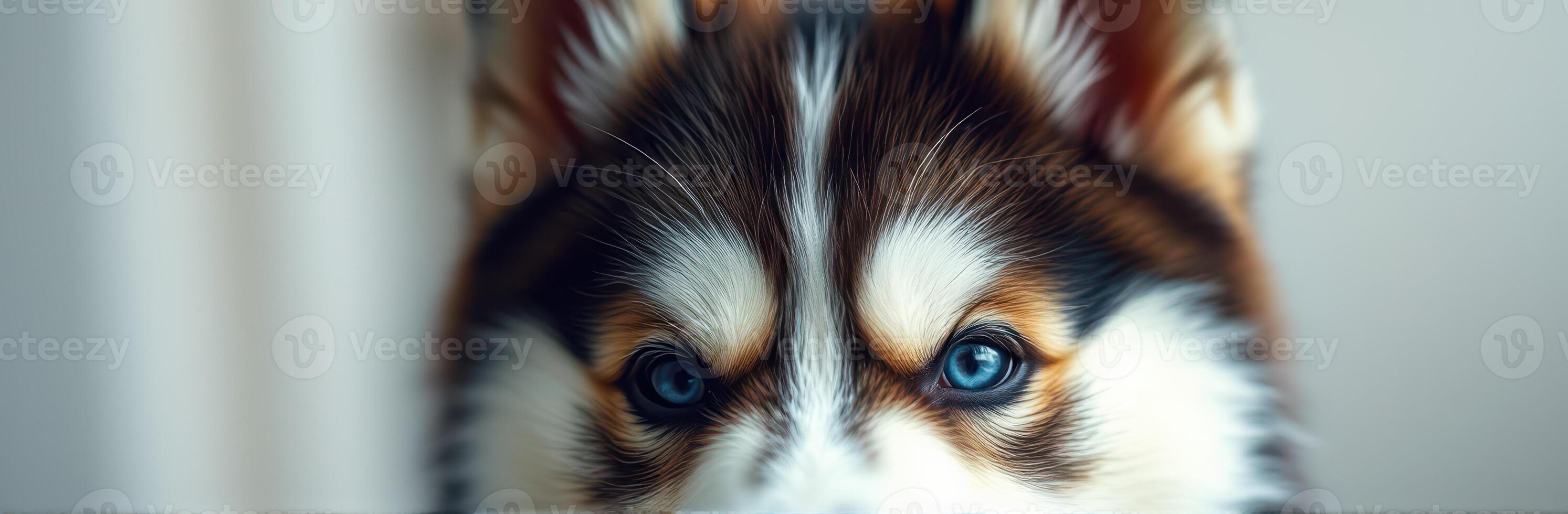 Cute and Fluffy Siberian Husky Puppy with Blue Eyes. Adorable Close-Up Portrait of a Loyal Companion photo