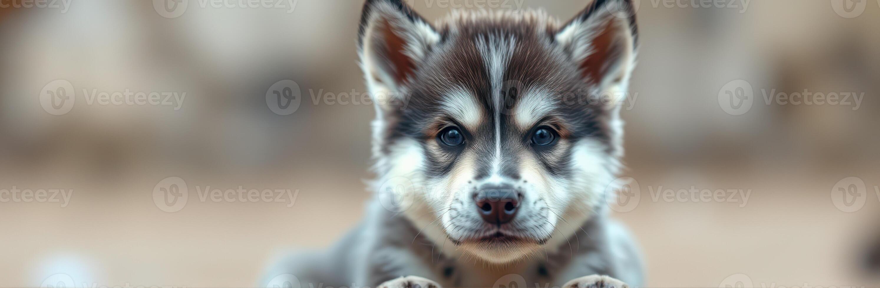 Cute and Playful Siberian Husky Puppy Portrait with Adorable Features and Happy Expressions photo