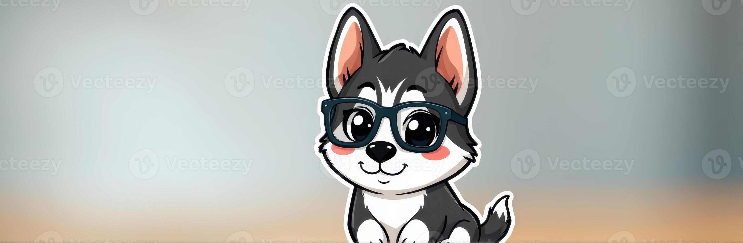 Cute Cartoon Dog Wearing Stylish Glasses - Adorable Huskie Illustration for Children's Book and Kawaii Design photo