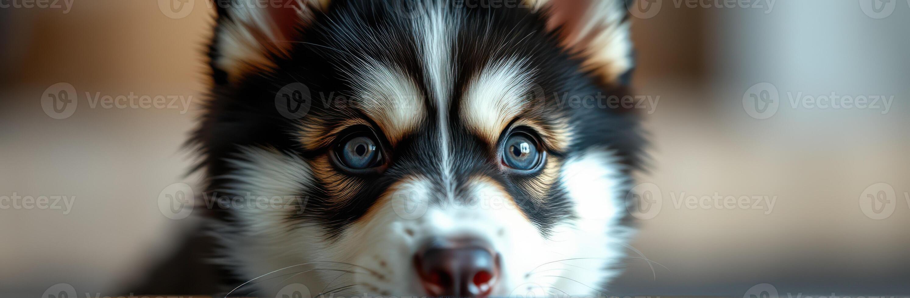 Cute Fluffy Husky Puppy with Blue Eyes - Close-Up Animal Portrait of Adorable Furry Friend photo