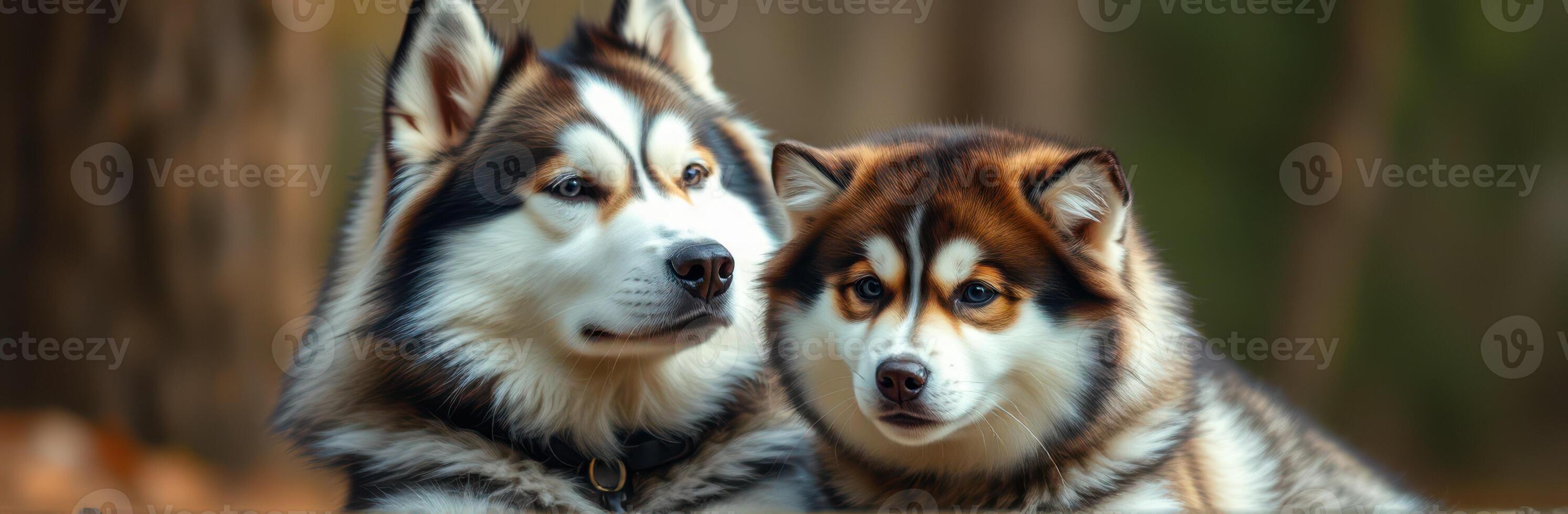 Siberian Husky Puppy Outdoors. Adorable Fluffy Canine Companionship and Bonding in Nature photo