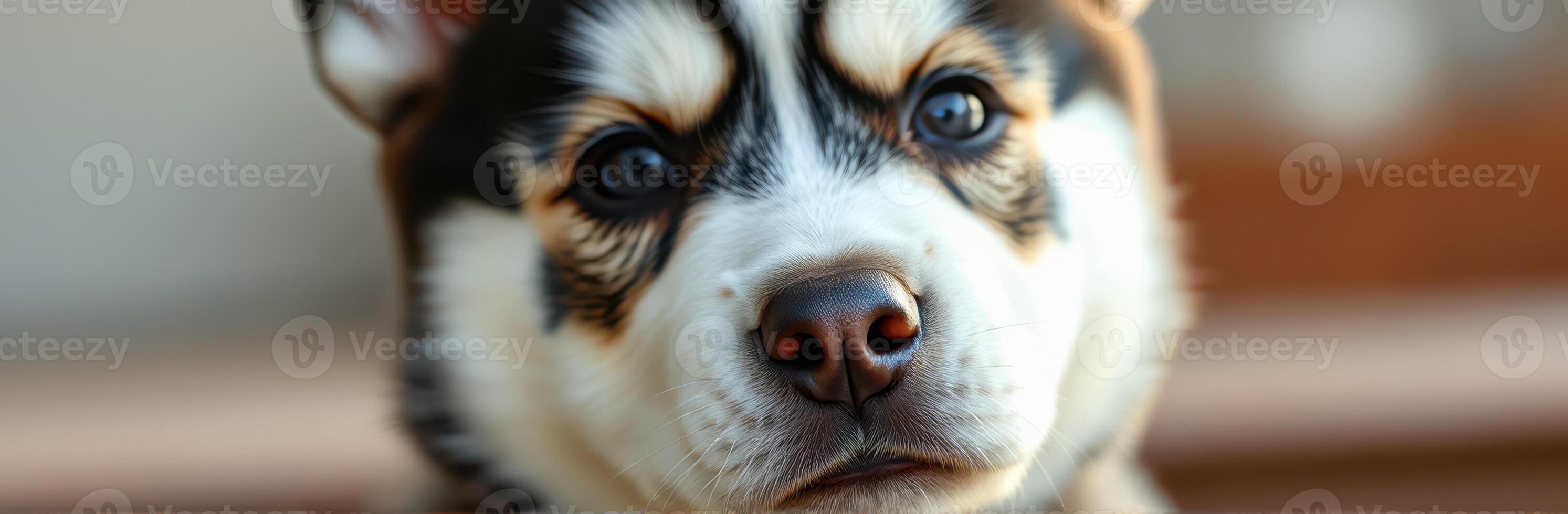 Cute Fluffy Puppy Close-Up of an Adorable Husky with Loyalty and Bonding in a Beautiful Blurred Background photo