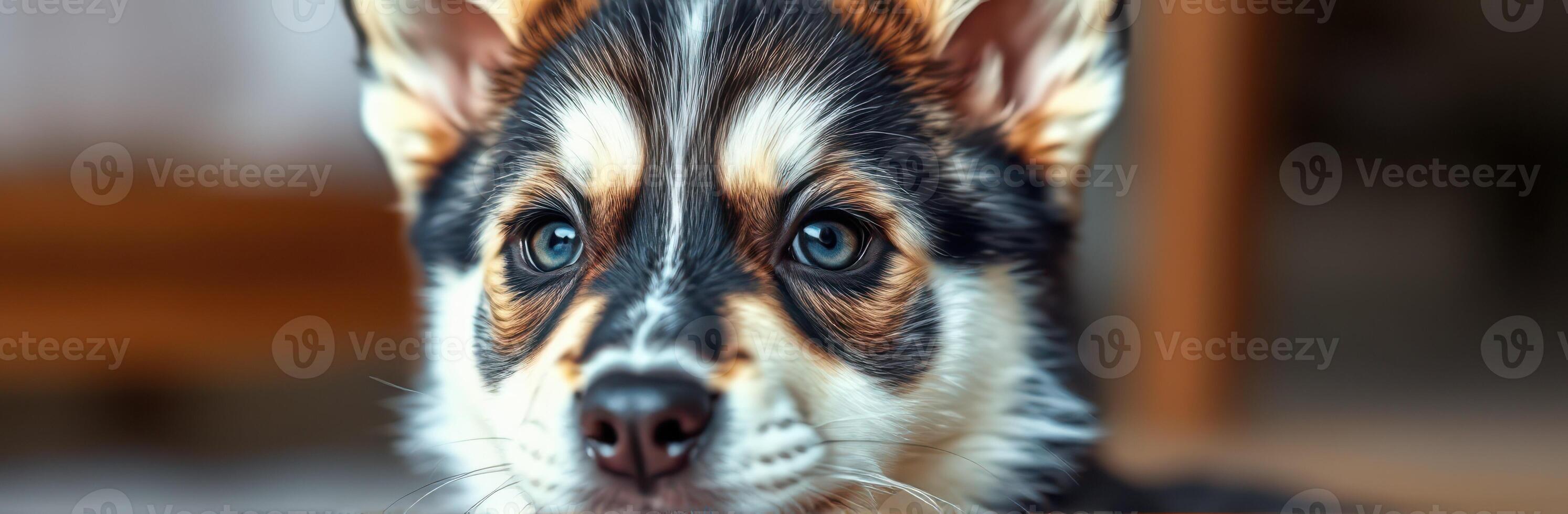 Cute and Adorable Puppy Portrait Closeup with Playful Expression and Puppy Love Eyes photo
