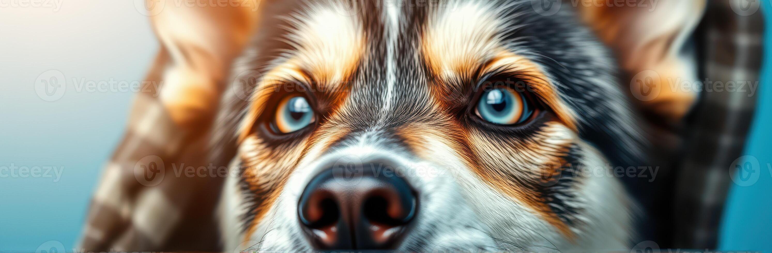Close-Up Portrait of a Cute Dog with Blue Eyes - Realistic Animal Illustration for Dog Lovers photo